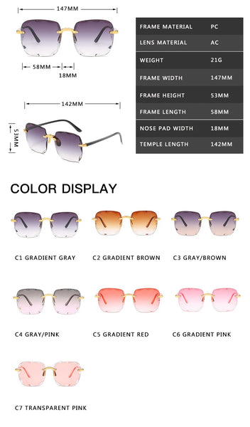 Luxury Square Rimless Sunglasses