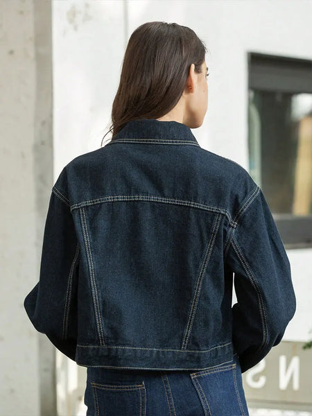 Denim Jacket Single Breasted Lapel Long Sleeve Coat