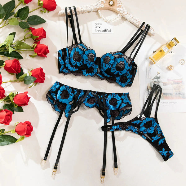 Sexy Floral Embroidery Lingerie Set