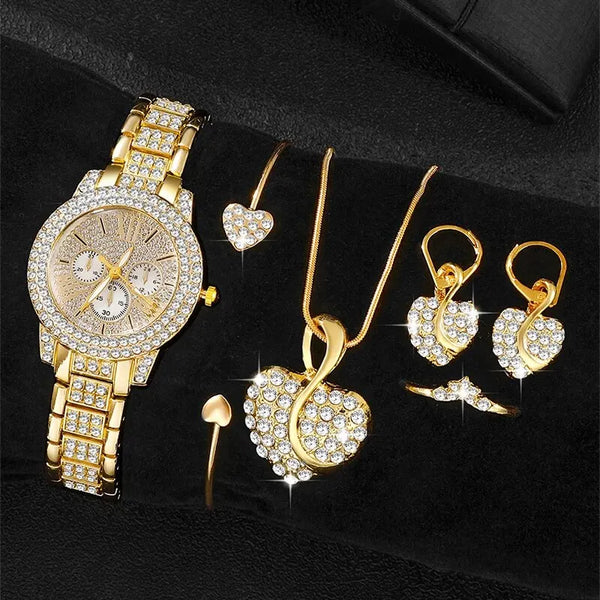 Women’s Quartz Watch Jewelry Set with Ring Necklace & Earrings