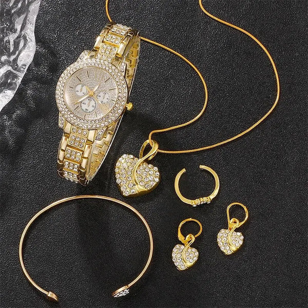Women’s Quartz Watch Jewelry Set with Ring Necklace & Earrings