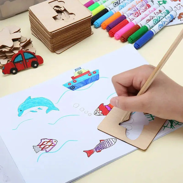 Wooden DIY Painting Stencils & Educational Craft Set of 20 pcs