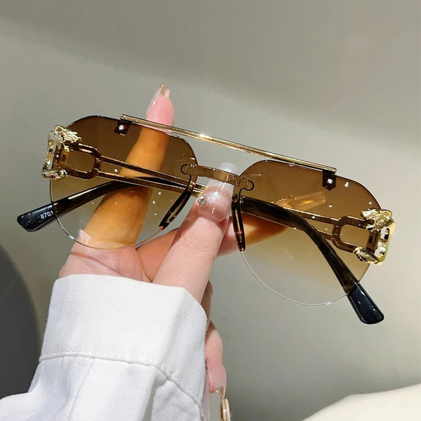 Stand Out in Style with KAMMPT Vintage Rimless Pilot Sunglasses!