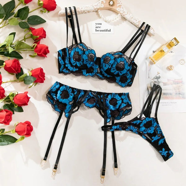 Sexy Floral Embroidery Lingerie Set